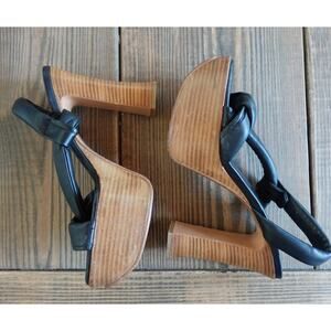 Chloe Platform Shoes 41 Black Tan Leather Wood Block High Heels Boho 70s Italy